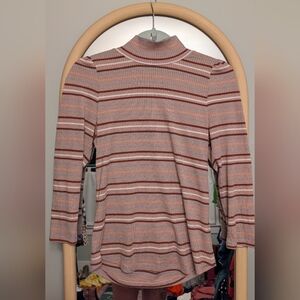 Free People Striped Ribbed Turtleneck Top